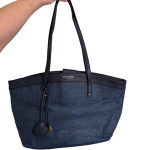 Draper James RSVP Froari Straw Tote Bag Navy Blue Beach Summer